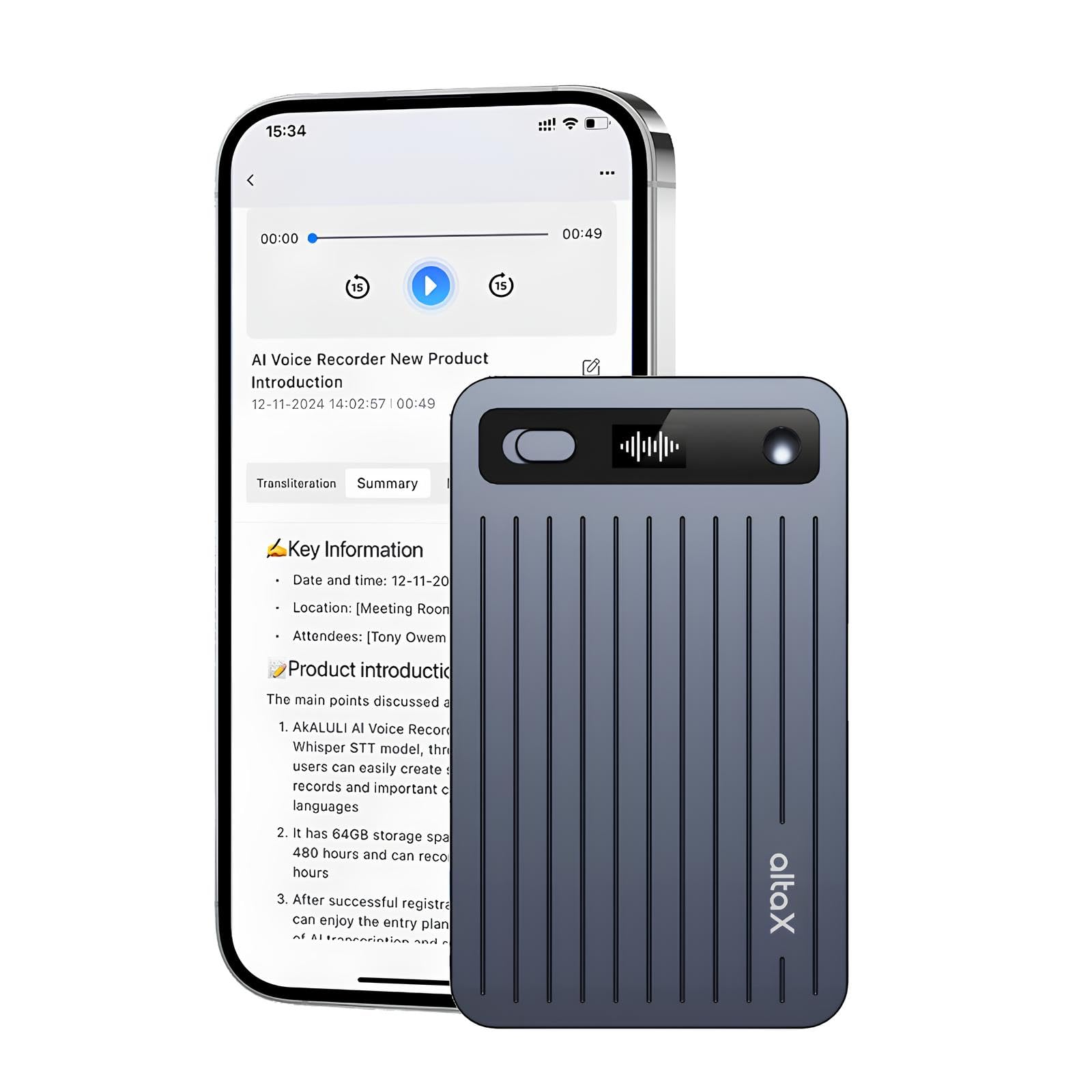 AltaX ThinkNote AI Voice Recorder for Meetings, Calls & Lectures | ChatGPT Powered Instant Transcription, Auto Summary & Mind Maps | 107 Language Support | All-Metal Design w/Case | 64GB (Onyx Steel)-image-43