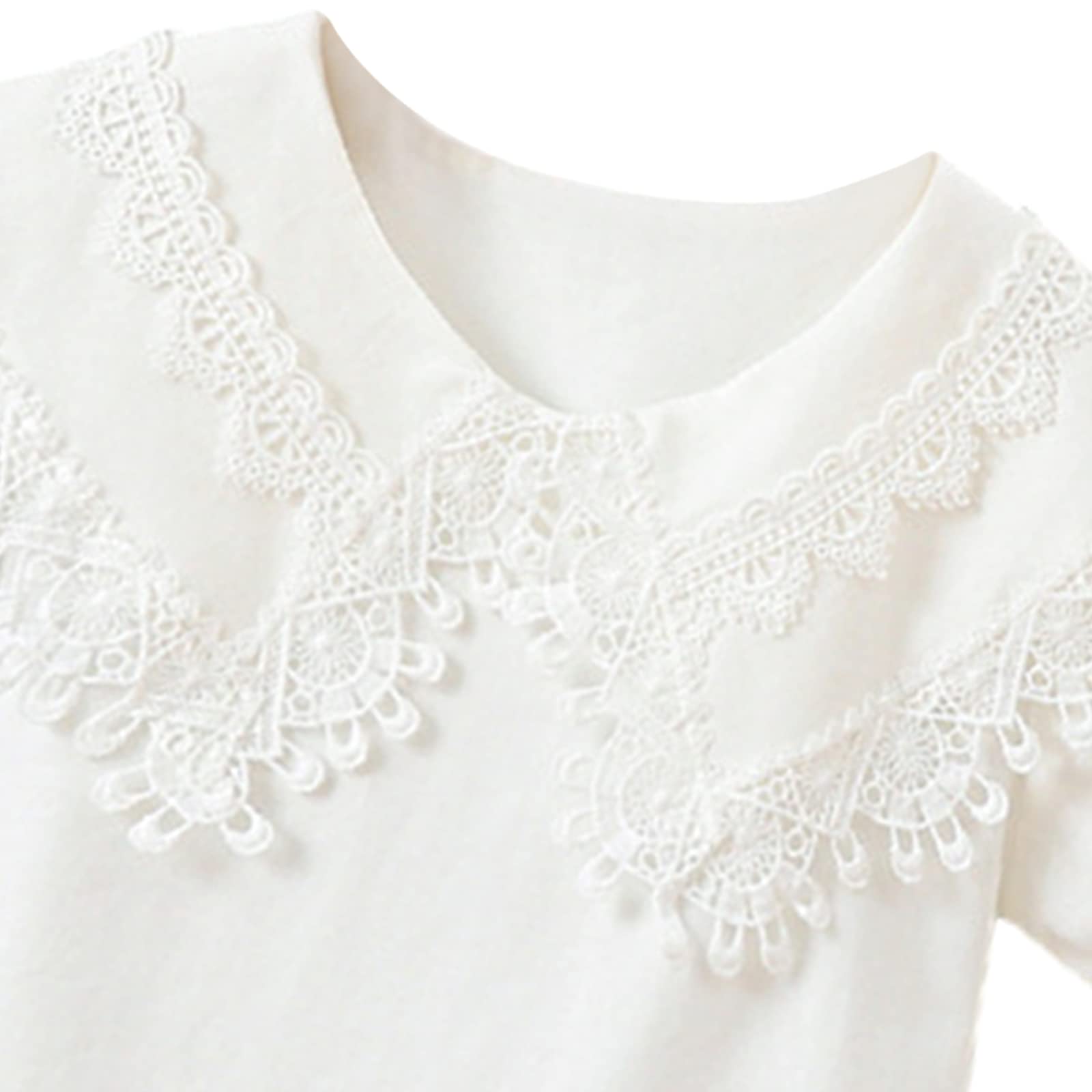 Fille Chemisier Manches Courtes Coton Top École Uniforme Cols de Chemise Brodées