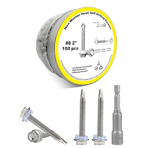 (150 unidades) Tornillos autoperforantes con cabeza hexagonal #8 × 2 pulgadas, tornillos Tek de chapa autoperforantes de acero inoxidable 410 con