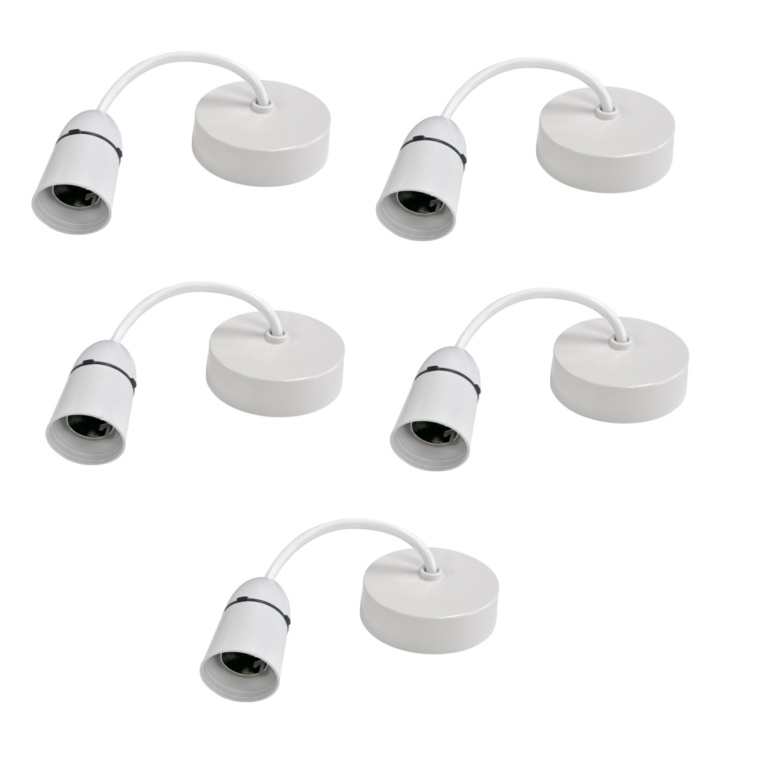 Securlec White 5 X Ceiling Pendant Light Fitting - For Bayonet Light Bulb - 6 Inch Pendant Light Fitting - 15Cm 15Mm Long Skirt Lampholder.