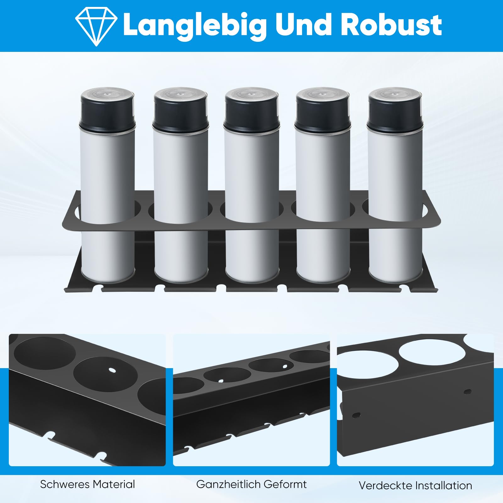 Spraydosenhalter 2Stück Metall-Wandhalterung mit 5 Schlitzen Dosenhalter Werkstatt & Garage Sprühdosenhalter als Spraydosen Regal Robuste Wandhalterung für Hobbyraum