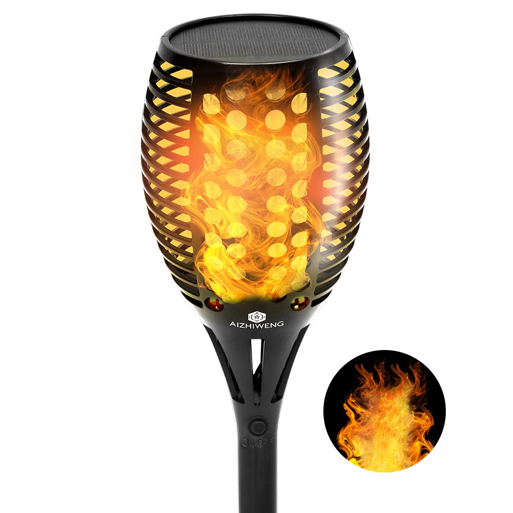AIZHIWENGRechargeable Solar Powered LED Flame Outdoor Torch Lights (Set of 1) | ing Flame Tiki Torch Lamp Effect | Includes Outdoor Ground Stakes for Your Garden or Patio | Fake Fire Lantern