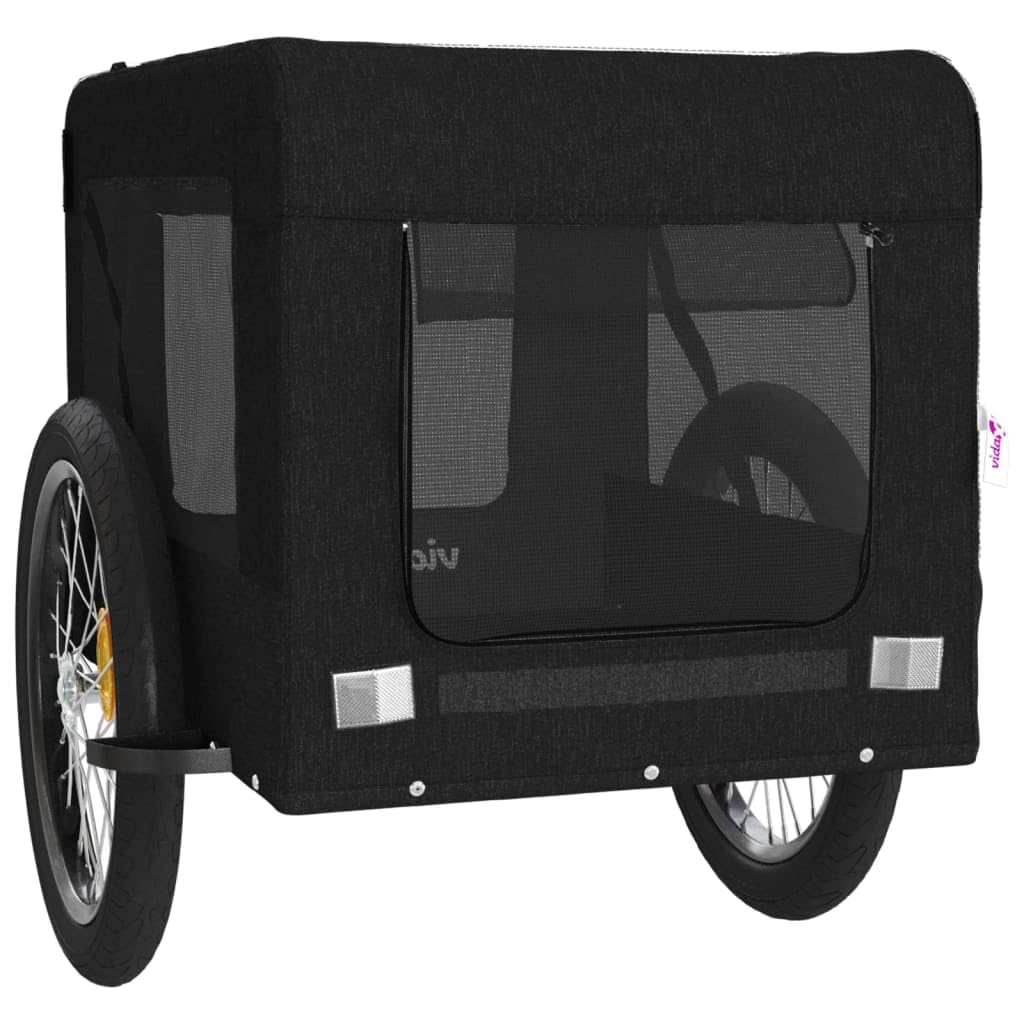Fahrradanhänger Hunde Schwarz Oxford-Gewebe Eisen | PVC-Dach, Netzfenster, Reißverschlusstüren, Reflektoren, Flagge, 2 Räder