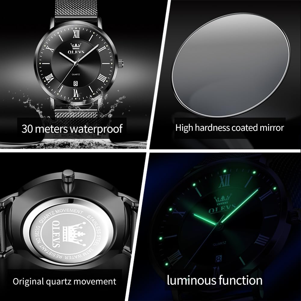OLEVS Mens Gold Watches Analog Quartz Business Dress Watch Day Date Stainless Steel Classic Luxury Luminous Waterproof Casual Male Wrist Watches