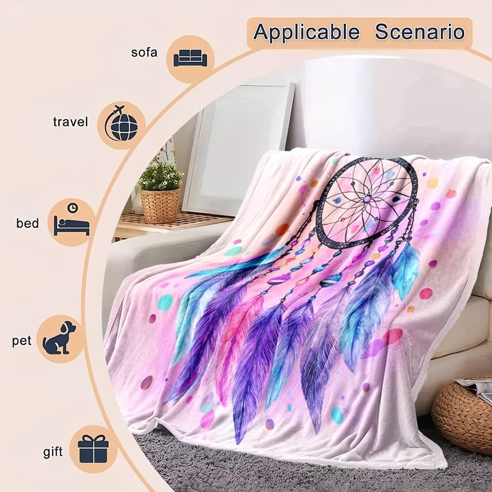 Kuscheldecke Flauschig Weiche Flanell Fleecedecke XXL 180x220 cm - Fantasie TraumfäNger Muster Wohndecke Warm Sommerdecke Sofadecke, Lila Tagesdecke für Erwachsene Kinder Schlafzimmer