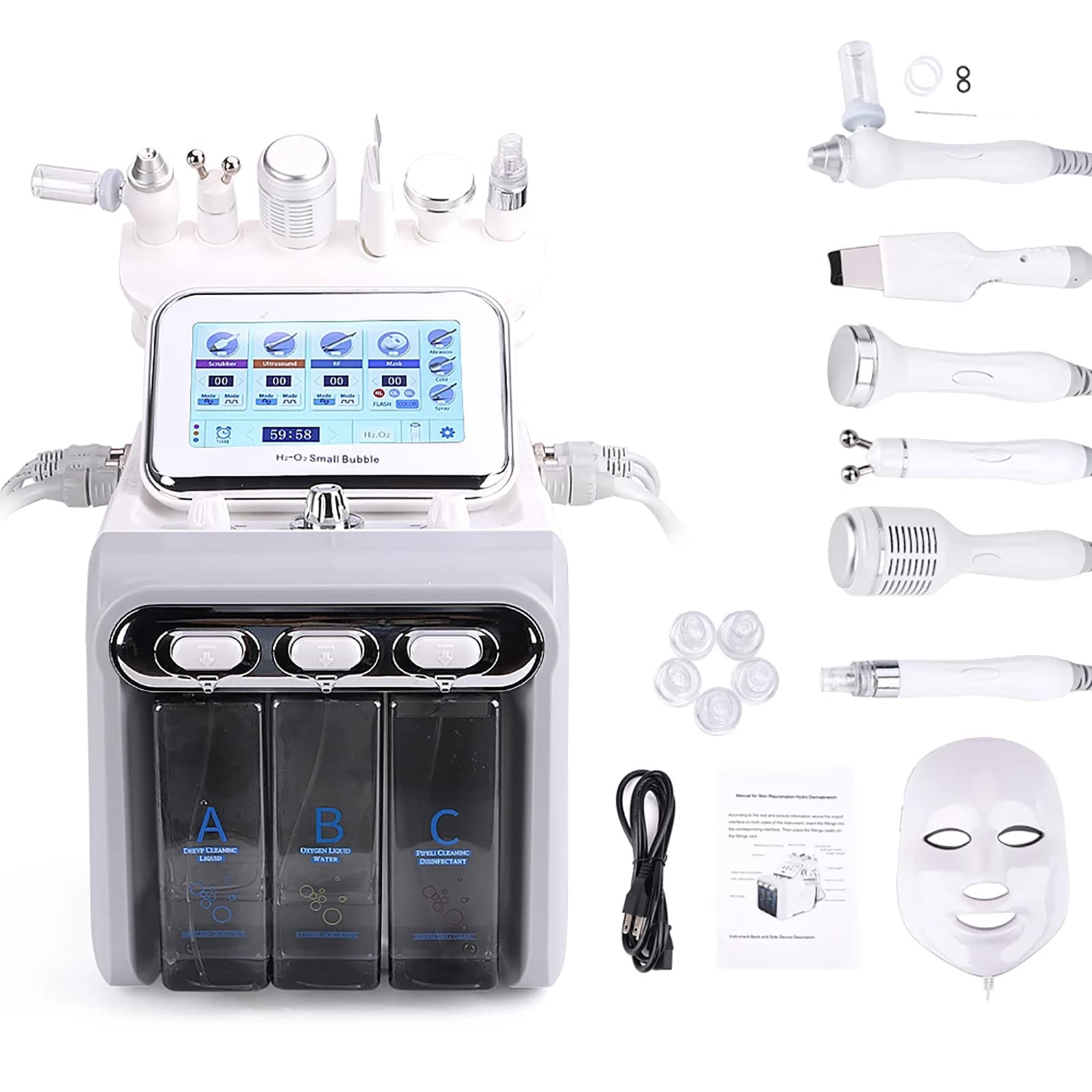 Hidrógeno Y Oxígeno Máquina De Belleza, 7 En 1 Profesional Diamante Microdermabrasión Máquina Peeling Agua Hydro Dermoabrasión RF Depurador HydraFacial Máquina,White