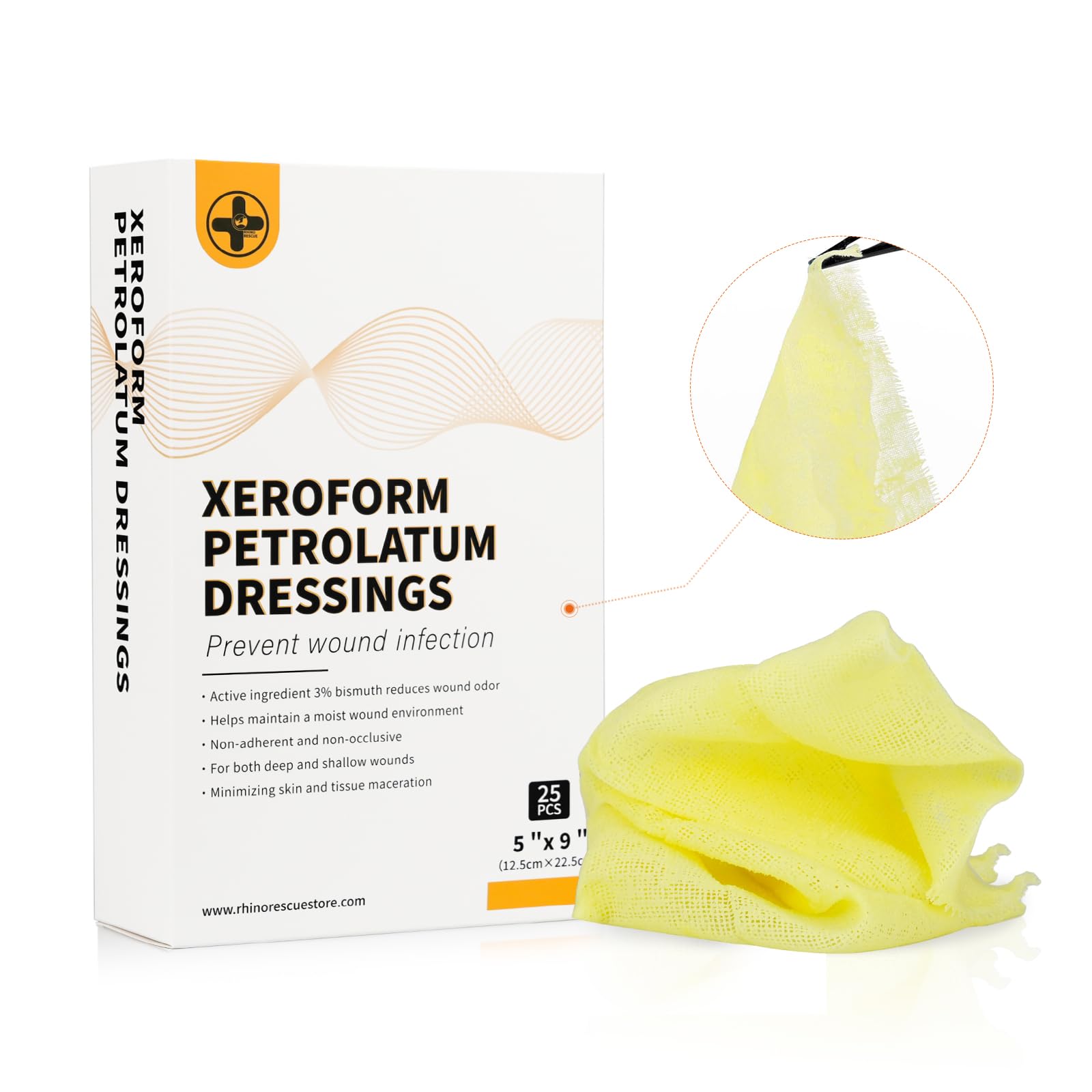 Buy RHINO RESCUE Medical Xeroform Petrolatum Dressing 5"x9", 25 Pack