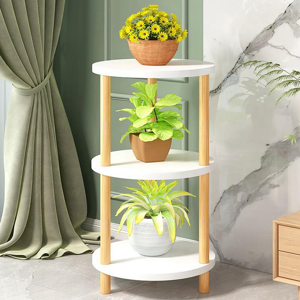 Estante de madera maciza de 3 pisos para flores, estante para flores verdes, balcón, plantas suculentas, maceta, estantería para plantas (blanco)