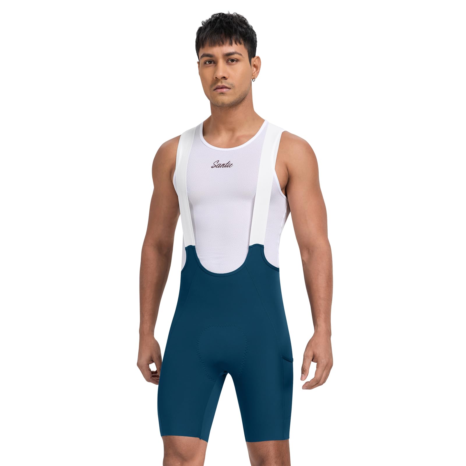 Santic Pantalones cortos de ciclismo para hombre, mallas acolchadas 4D con bolsillo
