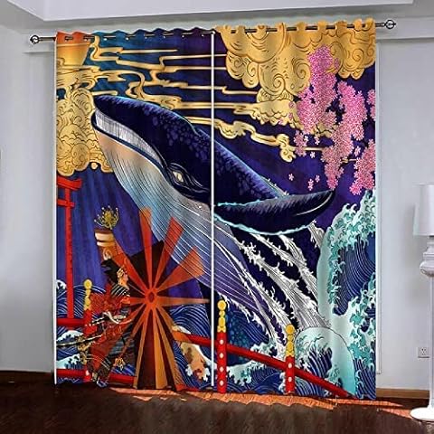 Gadulu Japanese Landscape Whale Blackout Curtains Cover