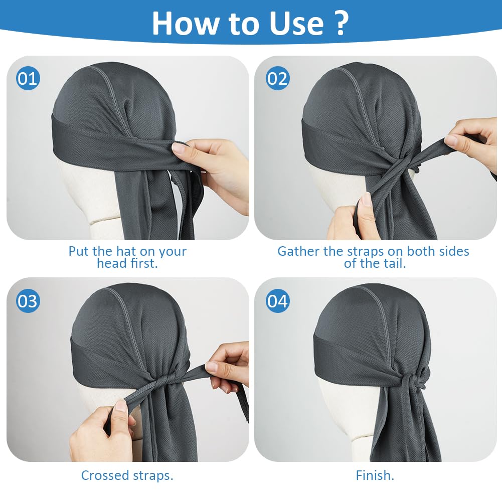 Bandana Czapka kolarska, Szybkoschnąca, Oddychająca Czapka Piracka, Sportowa Bandana Czapka Motocyklowa dla Mężczyzn Kobiet, Elastyczna Antypotliwość, Szybkoschnąca, Szary, 52-58cm