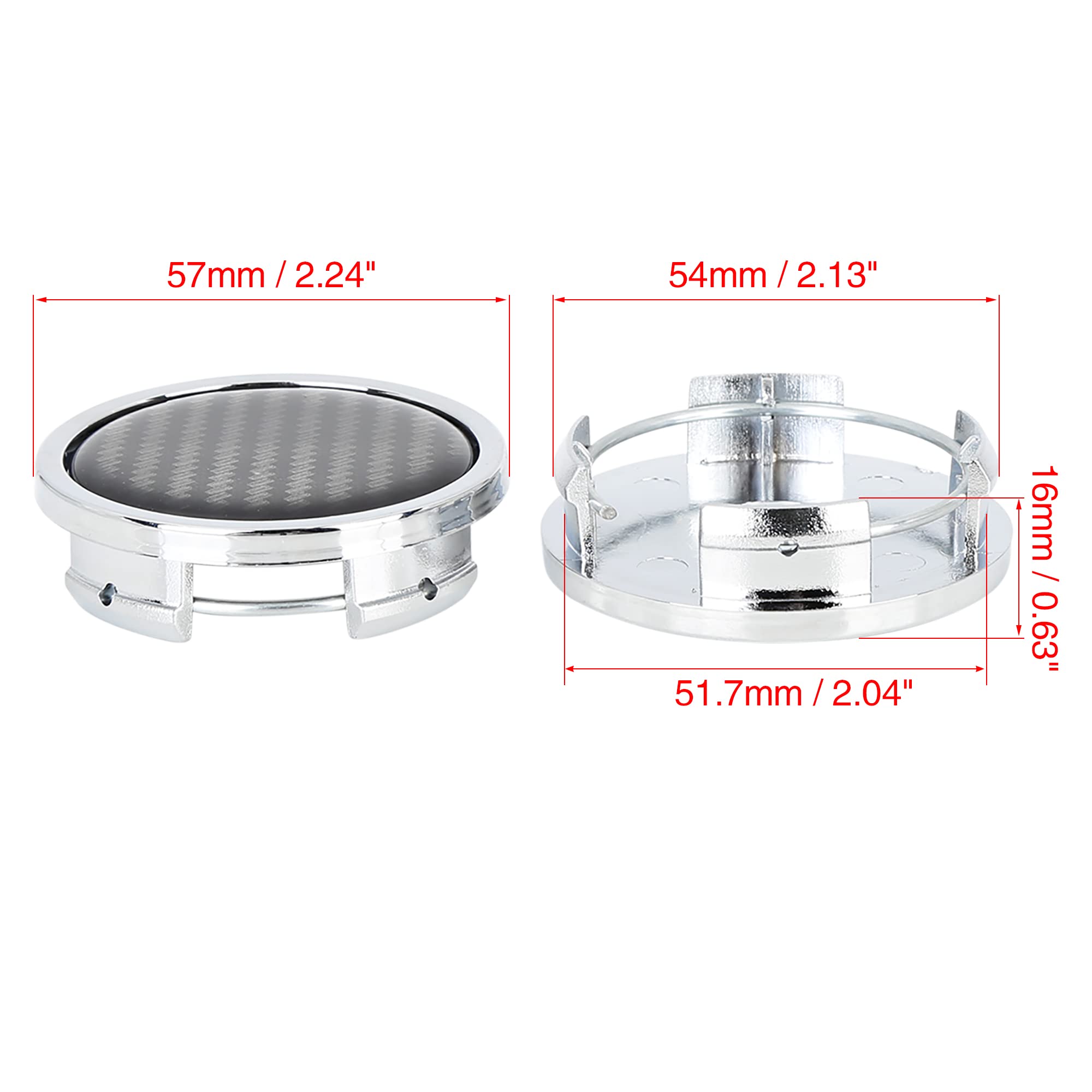 X AUTOHAUX Enjoliveurs De Moyeu De Roue 4 Pcs pour Automobile Carbone Fibre | Diamètre Extérieur 57mm, Base 51.7mm, Hauteur 16mm, Clip 54mm, ABS & Aluminium, Avant/Arrière