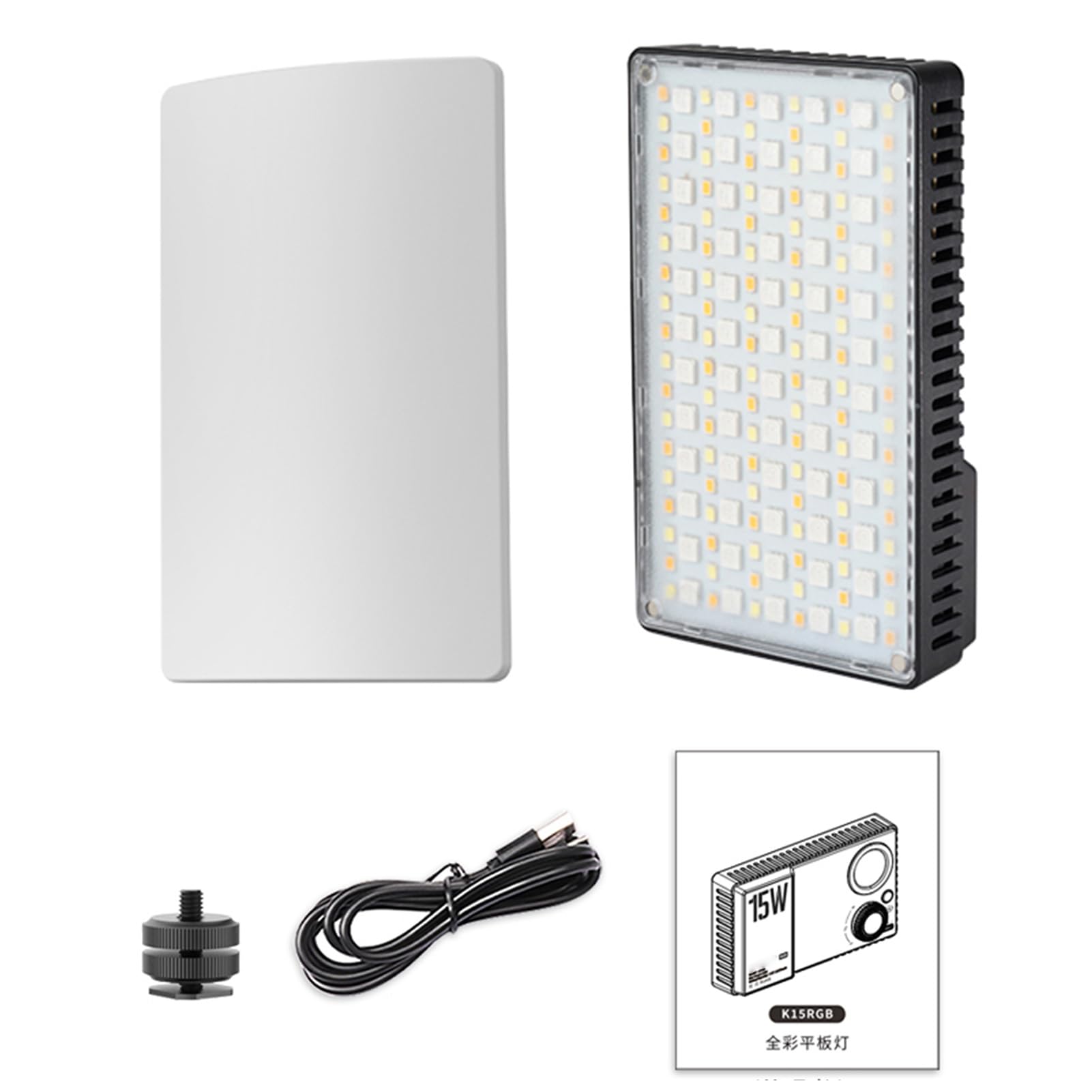Fockety Luz de Vídeo RGB, 15 W, Luz de Cámara LED Regulable de 1800 K a 9000 K, Luces de Relleno de Plástico Recargables de 2600 MAh con 168 Luces para Fotografía, Vlogging