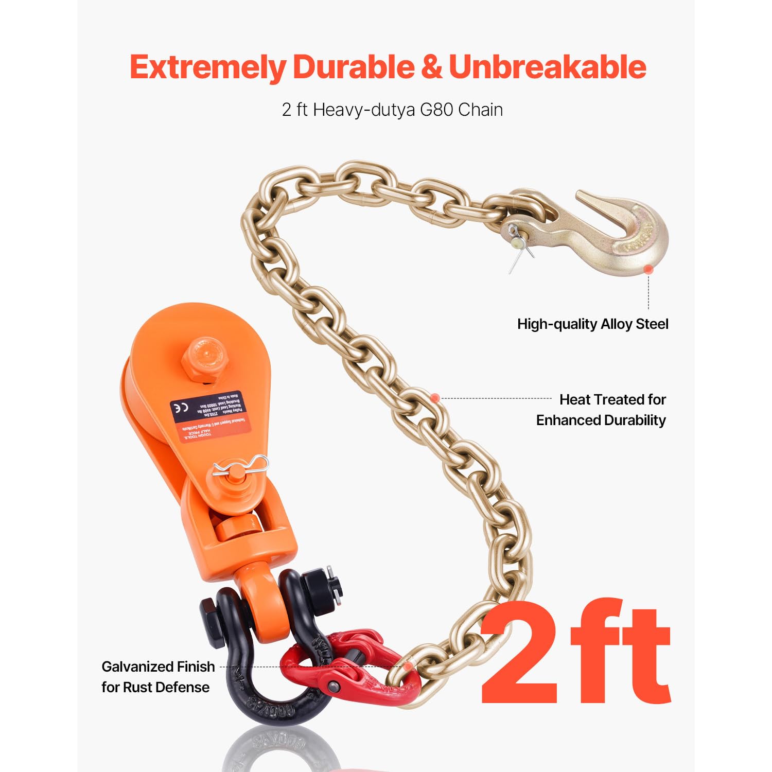Happybuy 2-Ton Snatch Block with G80 Chain, Swivel Shackle, 3