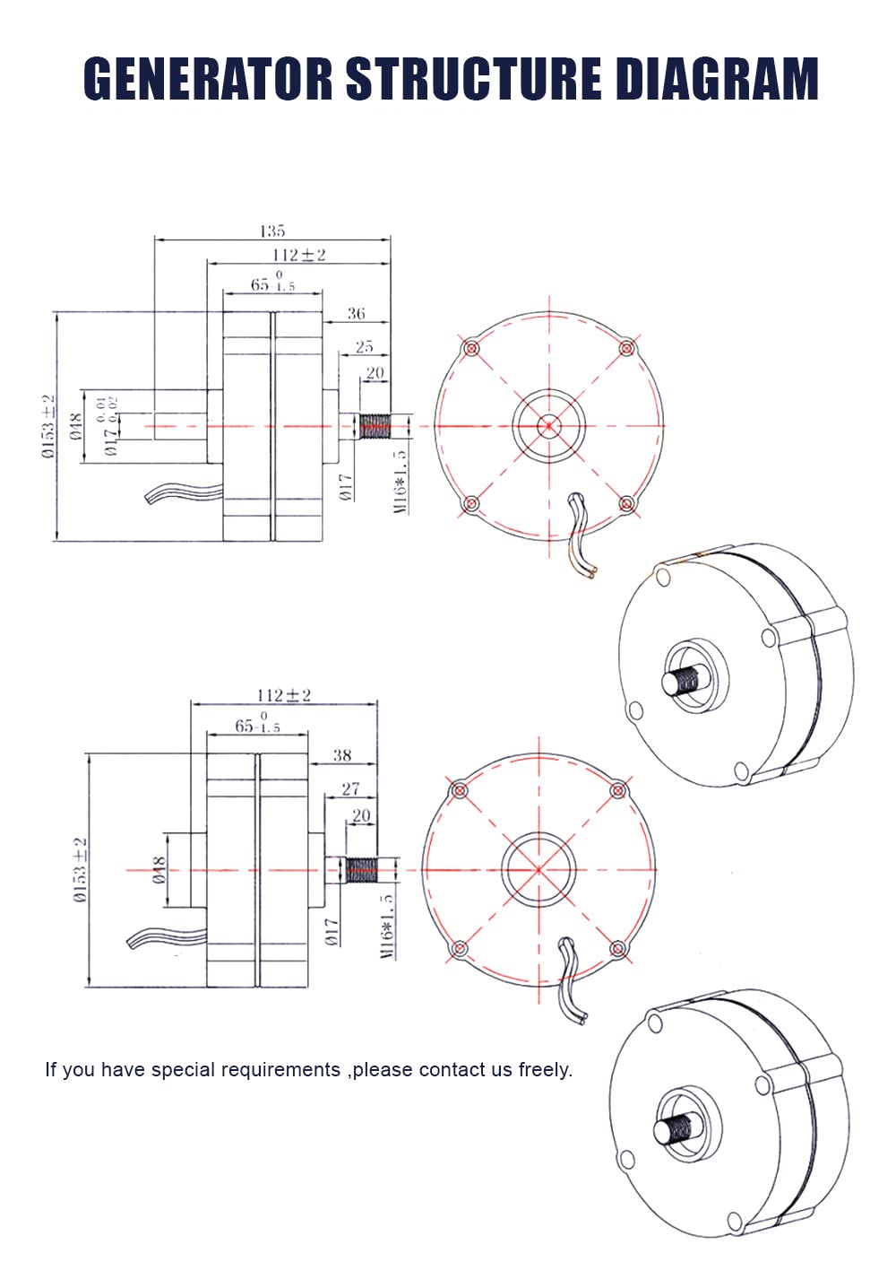 Motore sincrono senza ingranaggi a magneti permanenti in terre rare NdFeB, 12V 24V 48V, 600W, 750 giri/min, generatore a magneti permanenti trifase per turbina eolica orizzontale Generatore