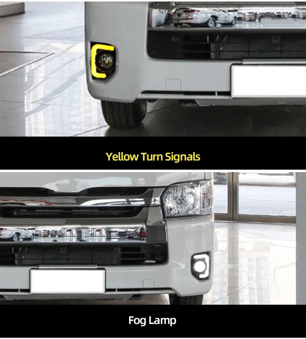 Luz Señal Giro Intermitentes Luz Circulación Diurna para Toyota para Hiace 2014 2015 2016 2017 2018 LED DRL Coche con Señal Giro Amarilla Cubierta Luz Antiniebla Impermeable