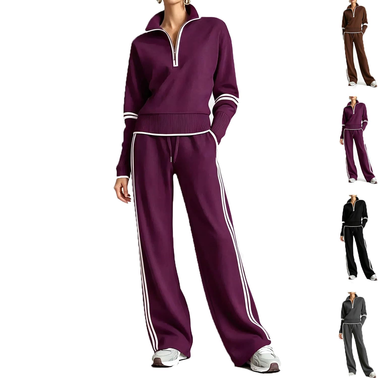 Damski dres z zamkiem do połowy, zestaw, stójka, bluza z szerokimi