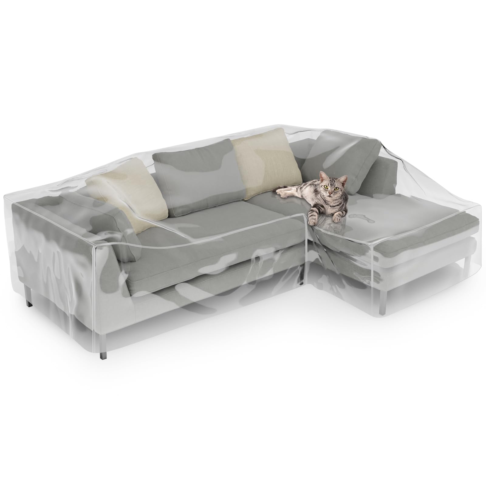 Photo 1 of Fanfanwin Clear l Shape Couch Cover 106" x 59" x 42" Thick Heavy Duty Waterproof Shield Vinyl Sofa Covers for Sectional Couch Sofa for Pets Prevent Scratch by Dogs Cats, Right