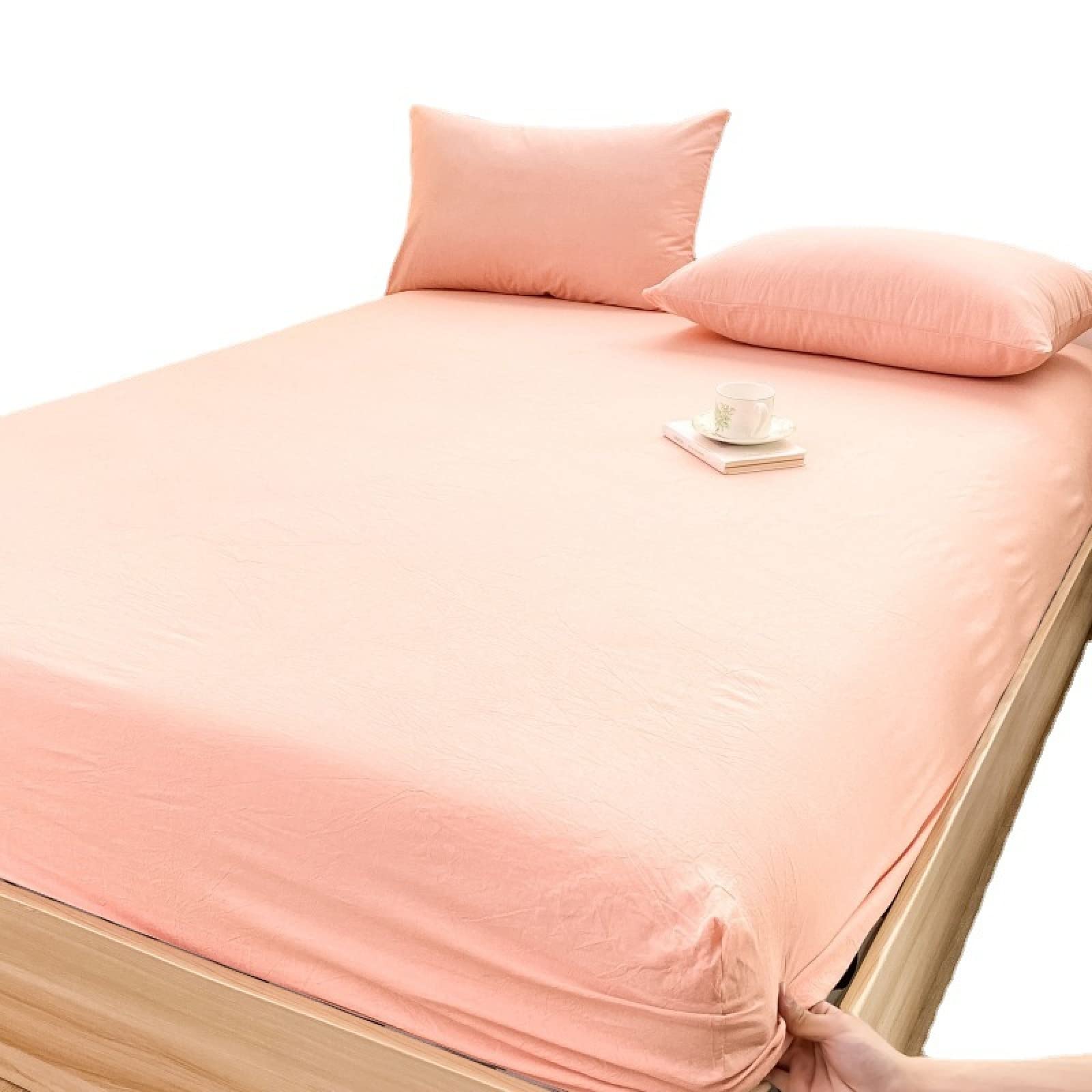 Sábanas bajeras de colchón de algodón puro de color sólido, protector de colchón para dormitorio, hotel, algodón lavado, funda de almohada a cuadros, marrón, 120 x 200 cm (2 unidades)