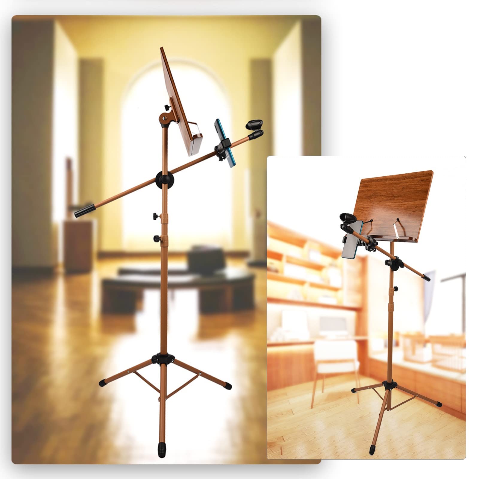 Leggio portatile leggero, leggio in legno per spartiti, leggio pieghevole in metallo per spartiti, super resistente alla compressione e durevole, adatto a tutti i tipi di libri (legno 17 cm * 45