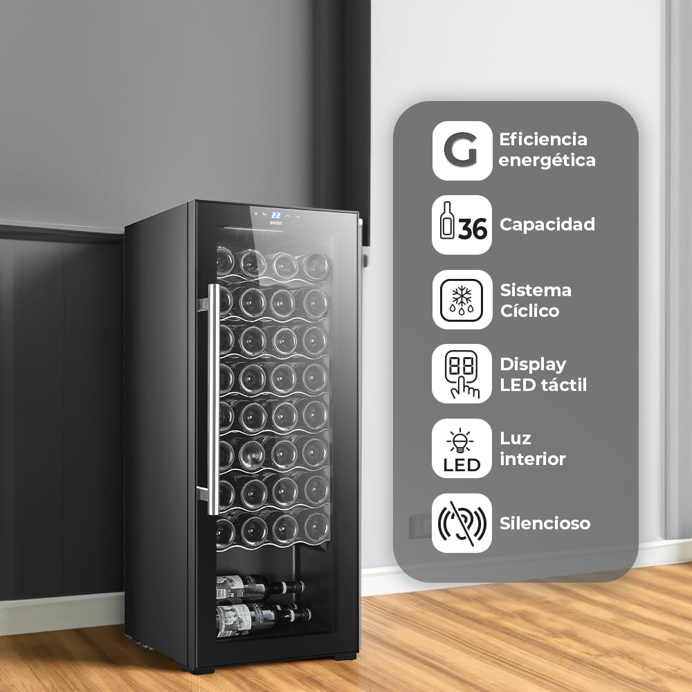 SVAN Vinoteca 32 Botellas Negro SVN3200S. 65W, Display LED táctil, Pantalla Digital Exterior, 8 Rejillas Metálicas, Clase de Eficiencia Enérgetica G — view 4