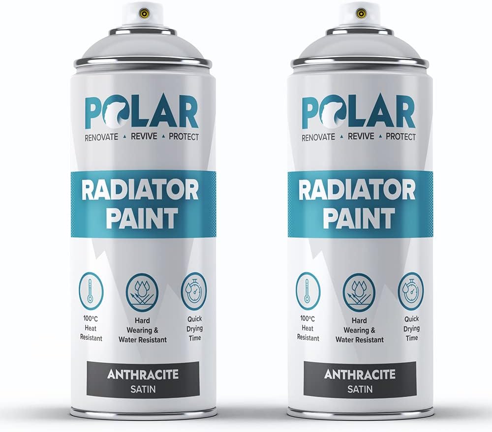 Polar Satin Anthracite Radiator Spray Paint 2 x 400ml Heat Resistant up to 100ºC Quick