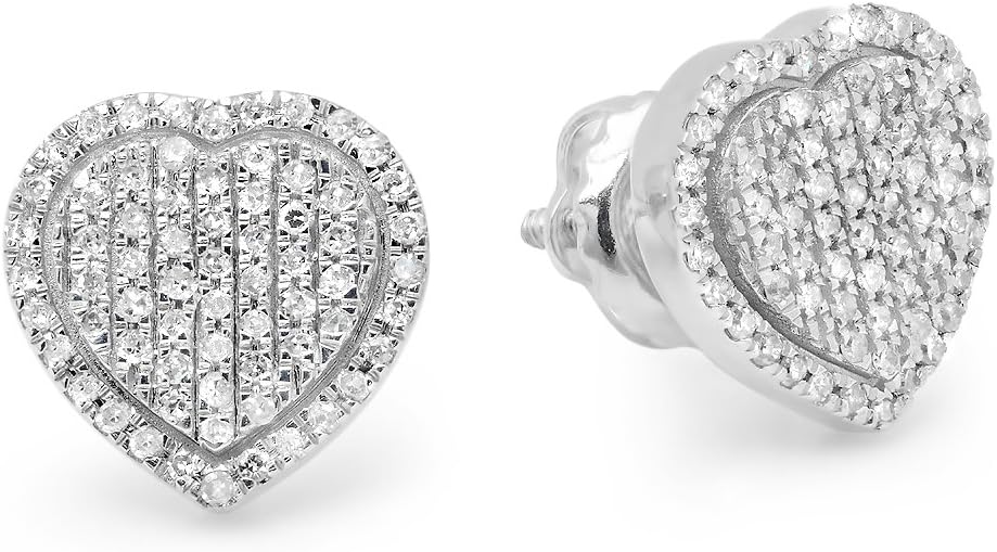 Dazzlingrock Collection 0.35 Cttw 14K Round White Diamond Womens Heart Shape Fashion Stud Earrings 1/, Solid White Gold