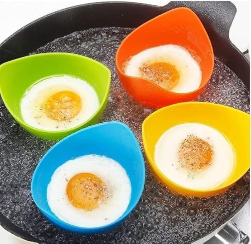 4Pcs Egg Poachers Silicone Egg Cooker Non-Stick Steam Boiler BPA Free Silicone Egg Poacher Microwave Non-Stick Kitchen Egg Cookers Egg Poacher Cups for Cooking Utensils Poached Egg Pod