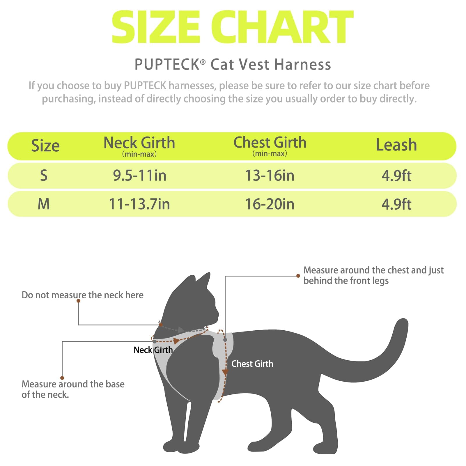PUPTECK Cat Harness and Lead Set Escape Proof Reflective Cat Walking Harness Adjustable Soft Breathable Mesh Vest for Small Pets Fluorescent Yellow M - Image 2