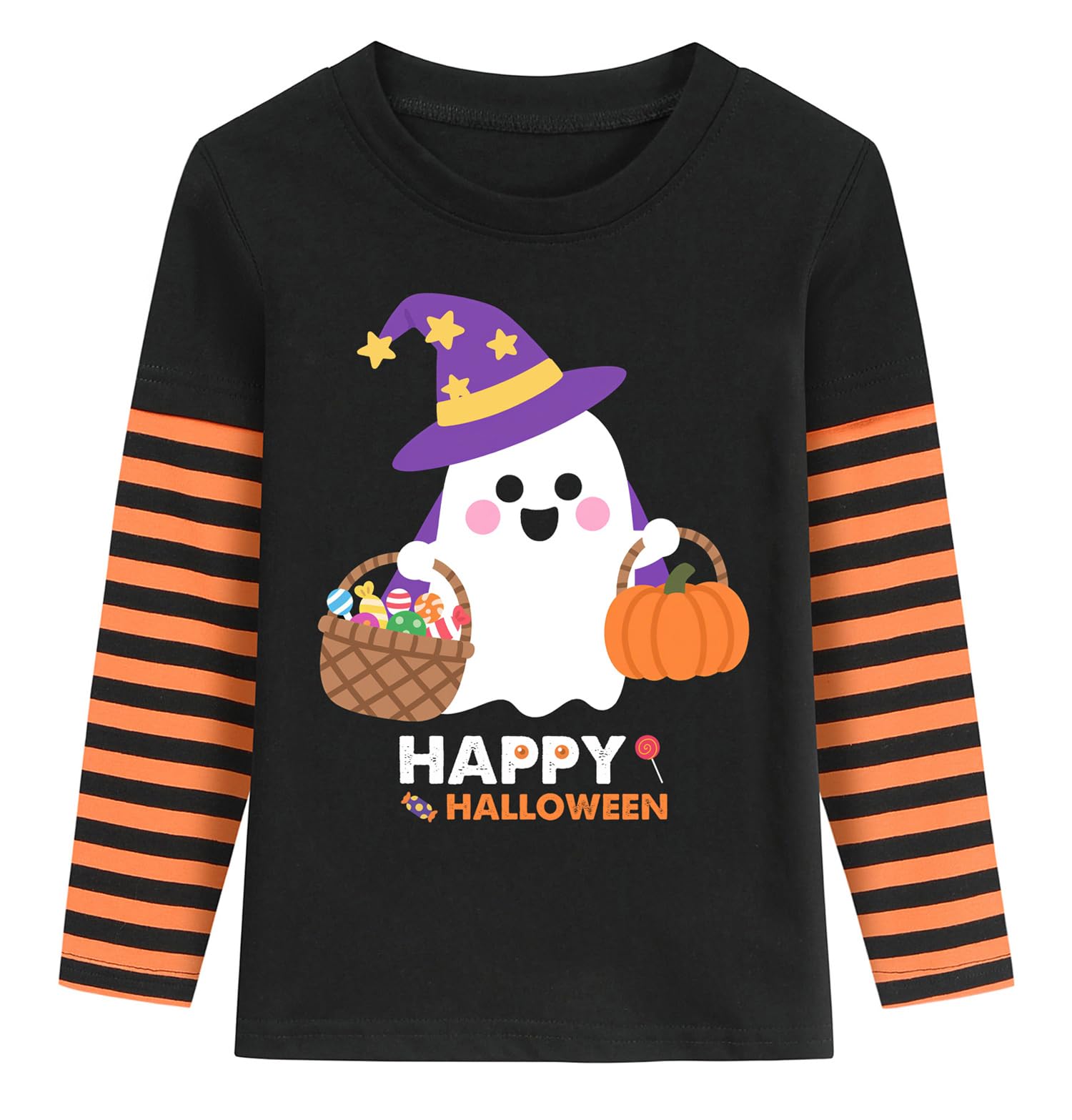 Toddler Boys Halloween T-Shirts Kids Glow in The Dark Skeleton Stripe Long Sleeve Pumpkin Tees Tops Age 2-7 Years