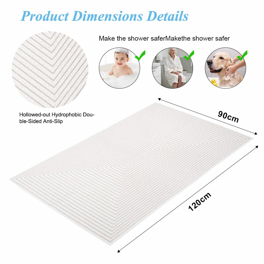 LOMUG Duschmatte rutschfest 90x120 cm Antirutschmatte Dusche, Schnell Trocknend Badematte, Weich Komfort Badewannenmatte mit Ablauf, PVC-Luffa Massage Duschmatten für Badewanne und Nassbereiche