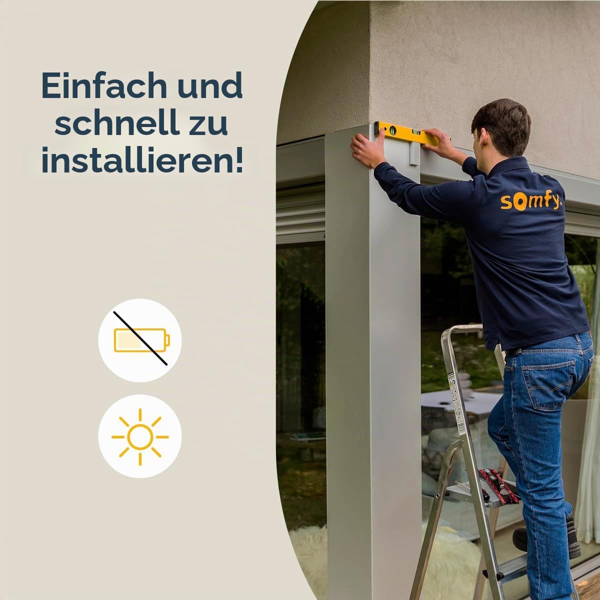 Somfy 1871307 - Sunteis Solar io - Helligkeits- & Temperatursensor, TaHoma Switch kompatibel, automatisiert Rollläden, Jalousien und alle kompatiblen io-Motoren, ohne Stromanschluss