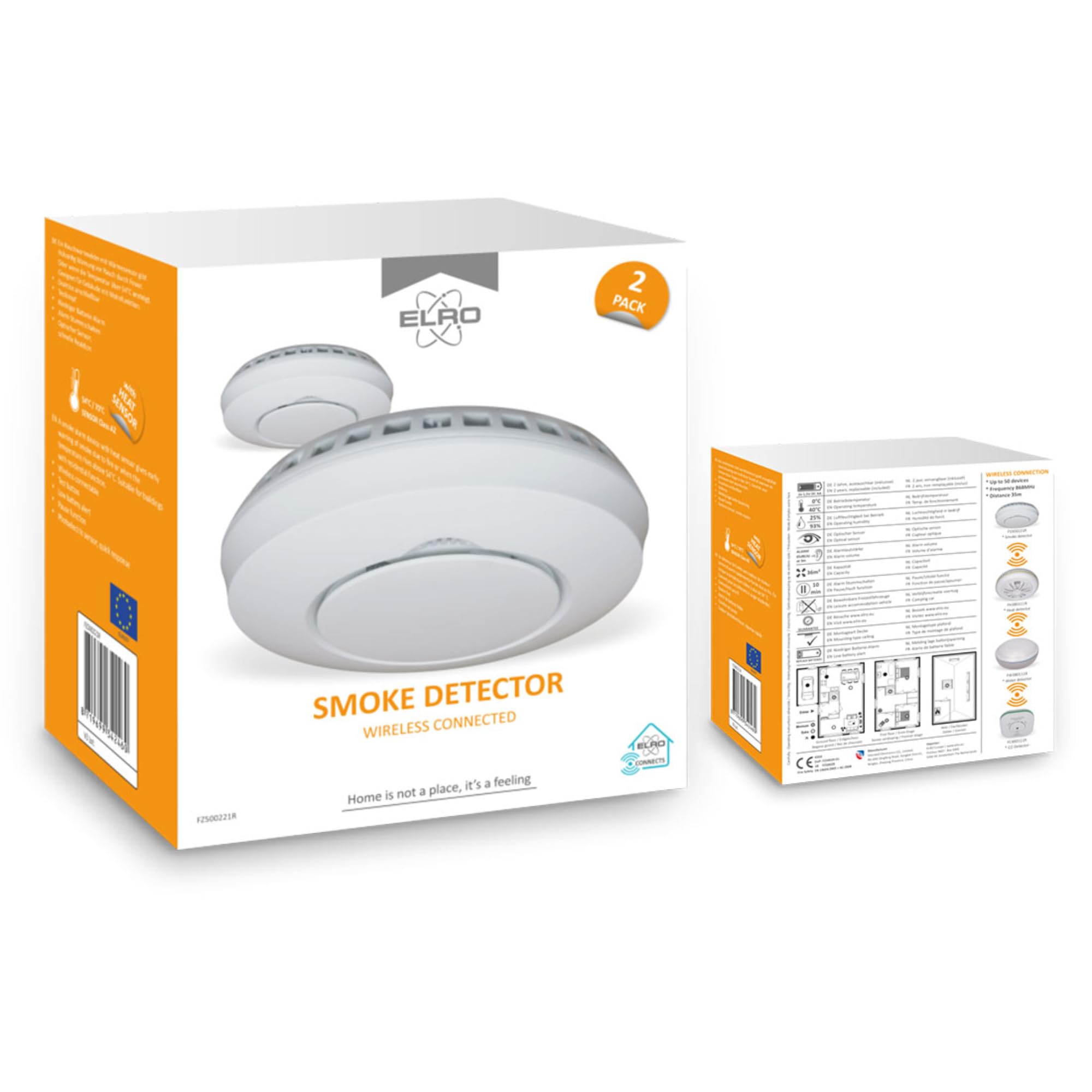 2-er Set ELRO Connects Funk Rauchmelder FZ5002R - DIN EN14604 geprüft - mit Hitzesensor