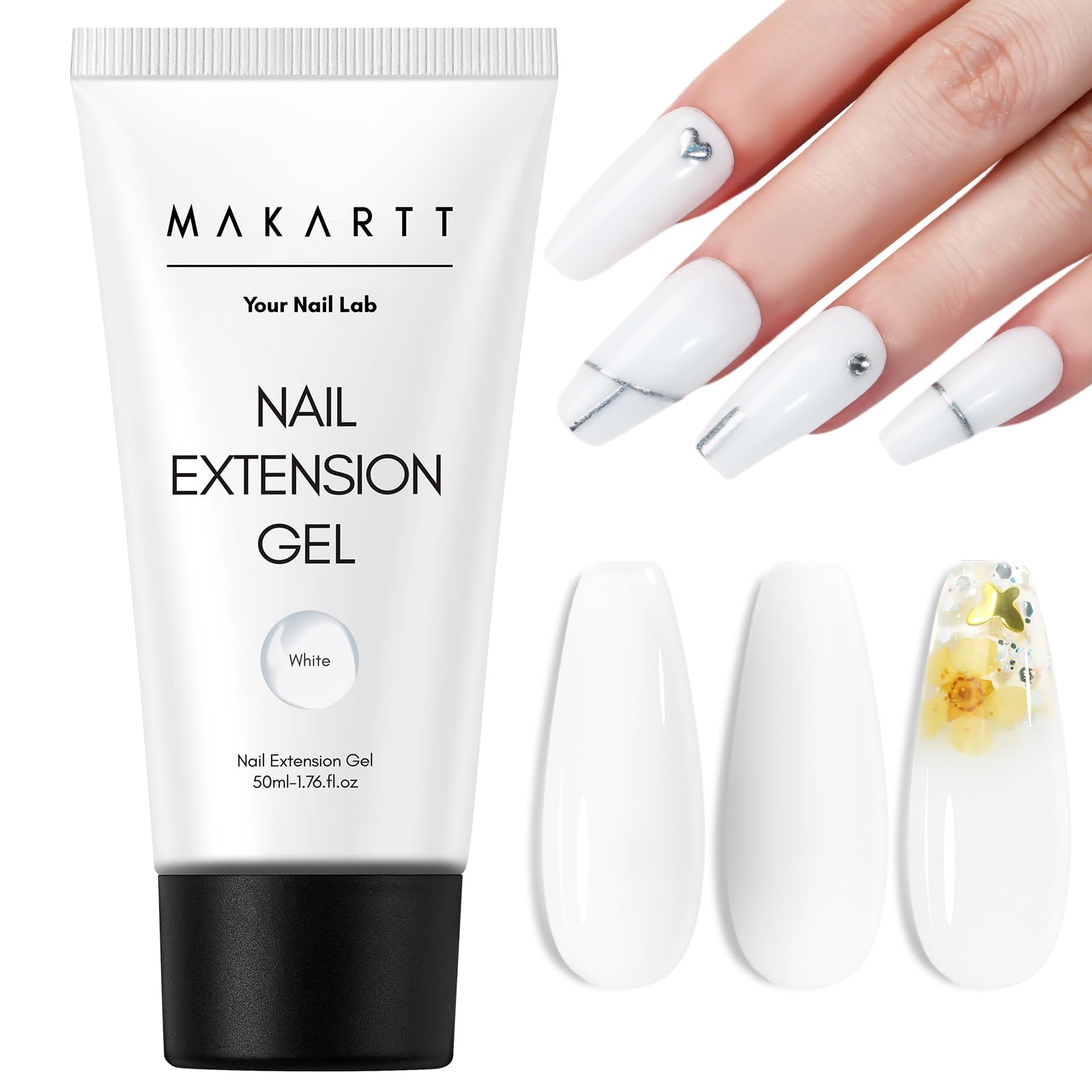 Makartt Poly Nagel Gel 50ML, Builder Gel Nagelverlängerung Gel für Techniker Starter DIY Salon Kunst Nägel (Weiß)