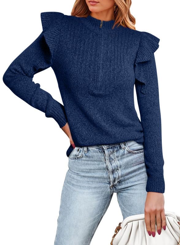 Dokotoo Sweaters for Women Ruffle Long Sleeve Waffle Knit Tops