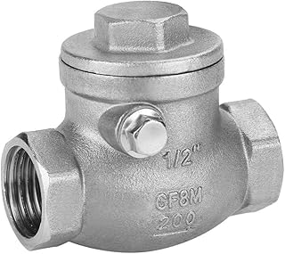 1/2inch Swing Check Valve, DN15 Female Thread Stainless Steel One-Way Non Return Check Valve Prevent Water Backflow WOG 200PSI for Water Backflow Prevention