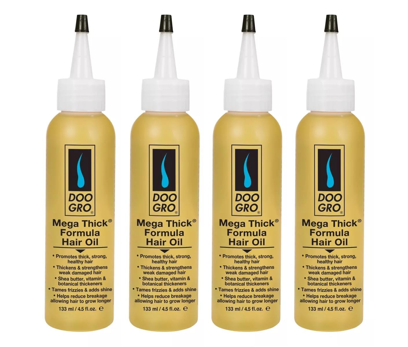 DOO GRO Mega Thick Formula Hair Oil for Thicker, Stronger, Healthier Hair, 4.5 fl oz (Pack of 4)
