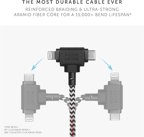 Miniatura 4 de Native Union Cable de correa Duo  Cable de carga universal trenzado ultra fuerte de 5 pies  Fabricado con materiales reciclados  Conectores