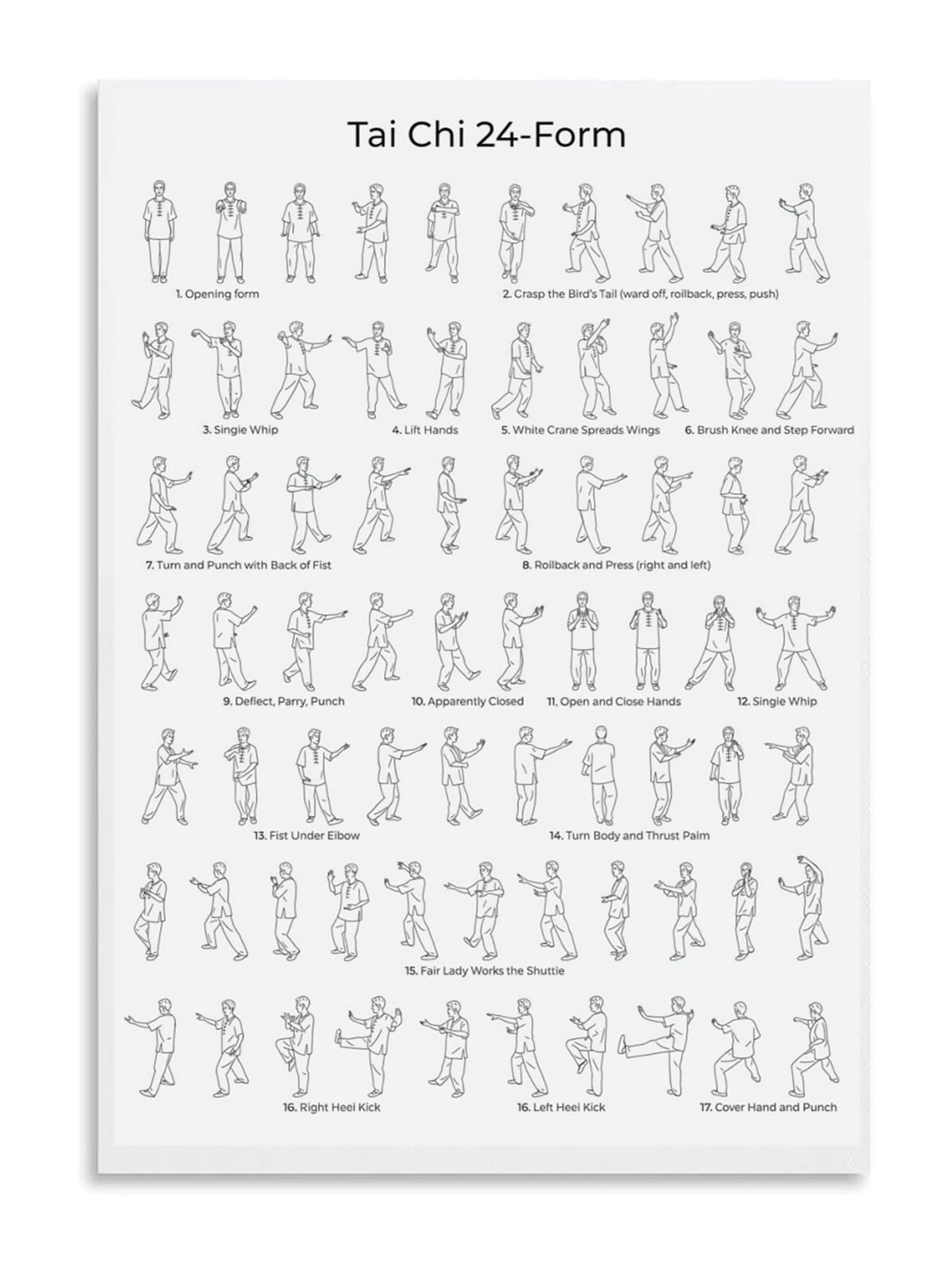 NWPNLXEA Yang Style Chen Style Tai Chi 42 Form Movement Chart Instructional Wall-Art for Beginners 8 X 12 in
