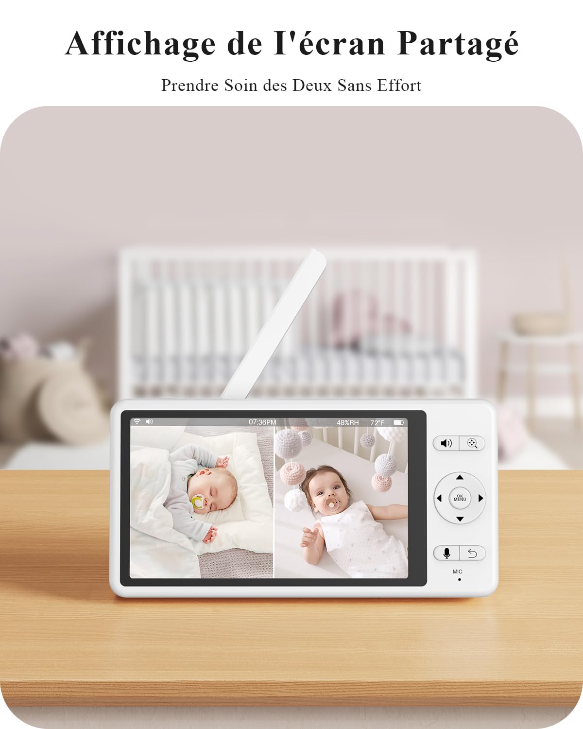 WUUK 2K 5.5" Babyphone Camera,Video Camera Bebe avec APP,360°PTZ Surveillance,Détection des,Appel en Une Touche,Mouvements/Température/Son,Berceuse à Bruit Blanc,Connexion Stable de 305m,2 Pack