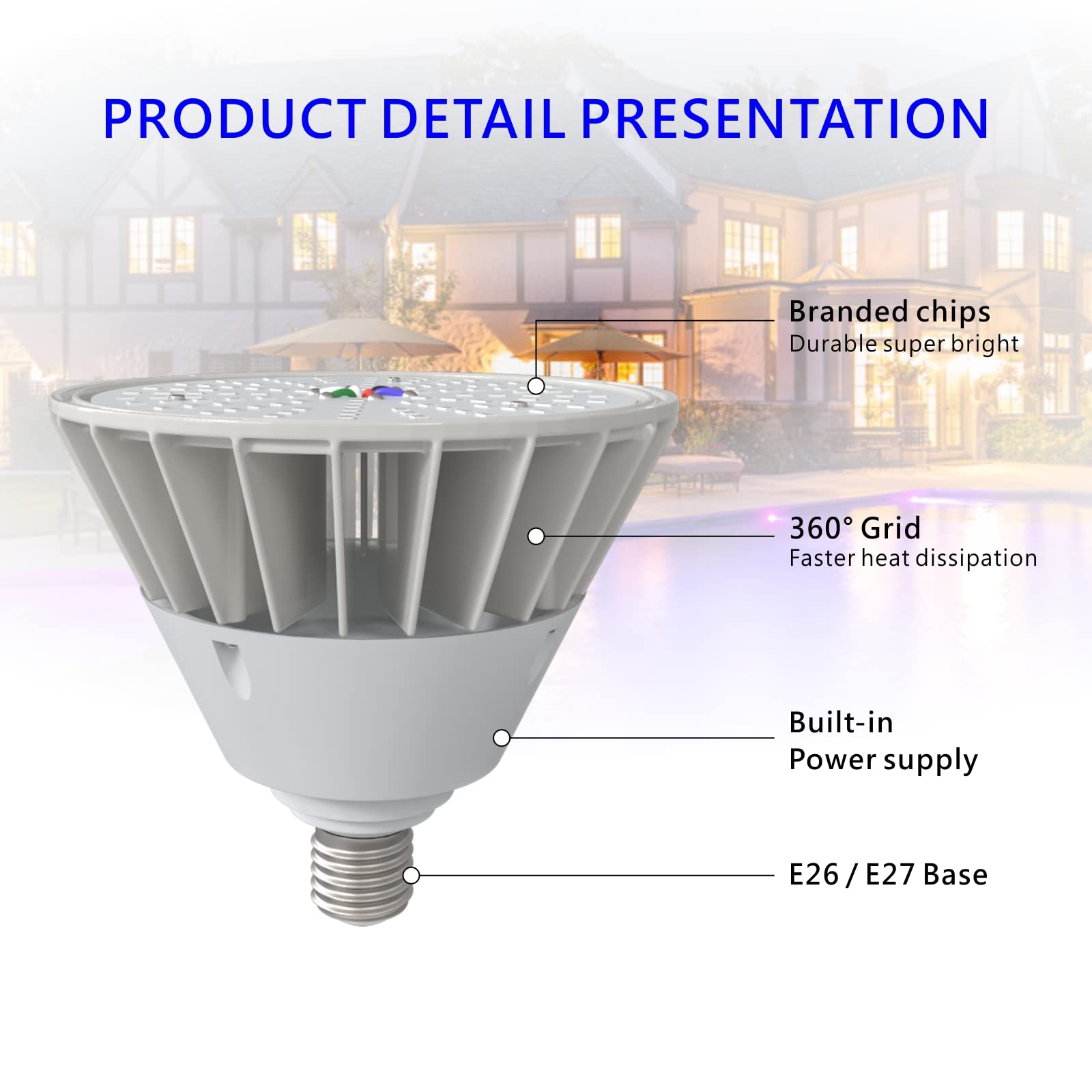 weipute Pool Lights, 120V 60W RGB Color Changing LED Pool Light for Inground Pool, Replacement Bulb for Pentair and Hayward Fixture with Remote Control