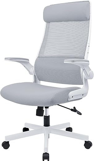 MELOKEA Bürostuhl Ergonomisch, Schreibtischstuhl aus Mesh, Desk Chair mit Hochklappbaren Armlehnen, Verstellbare Kopfstütze und Lendenwirbelstütze, Chefsessel hat Wippfunktion,…