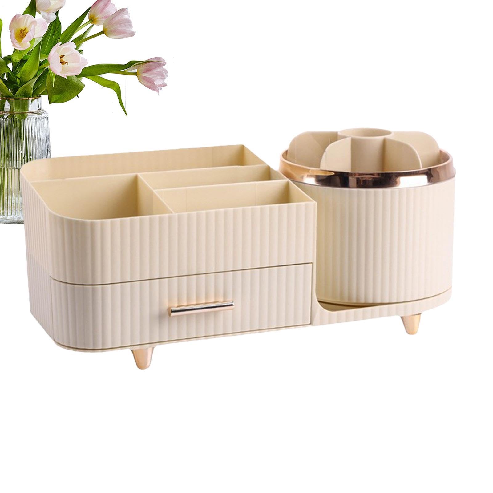 Organizer per cosmetici, girevole a 360 gradi, con cassetti, , Siehe | Portaspazzoli leggero e lussuoso, elegante supporto per la cura della pelle, ripiano salvaspazio per trucco, unghie, eyeliner