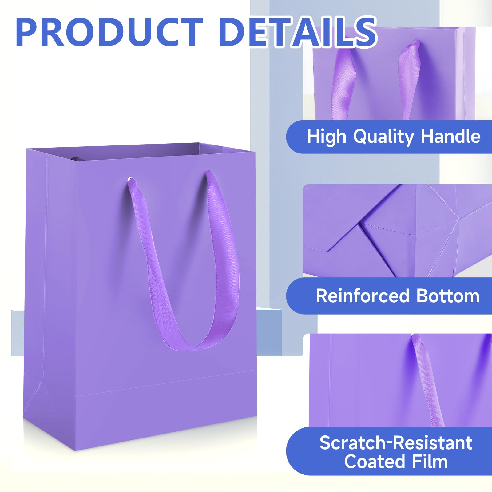 Ethhqu 12-Pack Small Purple Gift Bags with Handles - Includes 24 Tissue Papers, 6.3x4.7x2.4 Inches Mini Gift Card Bag for Birthday Party, Baby Shower, Wedding, Holiday