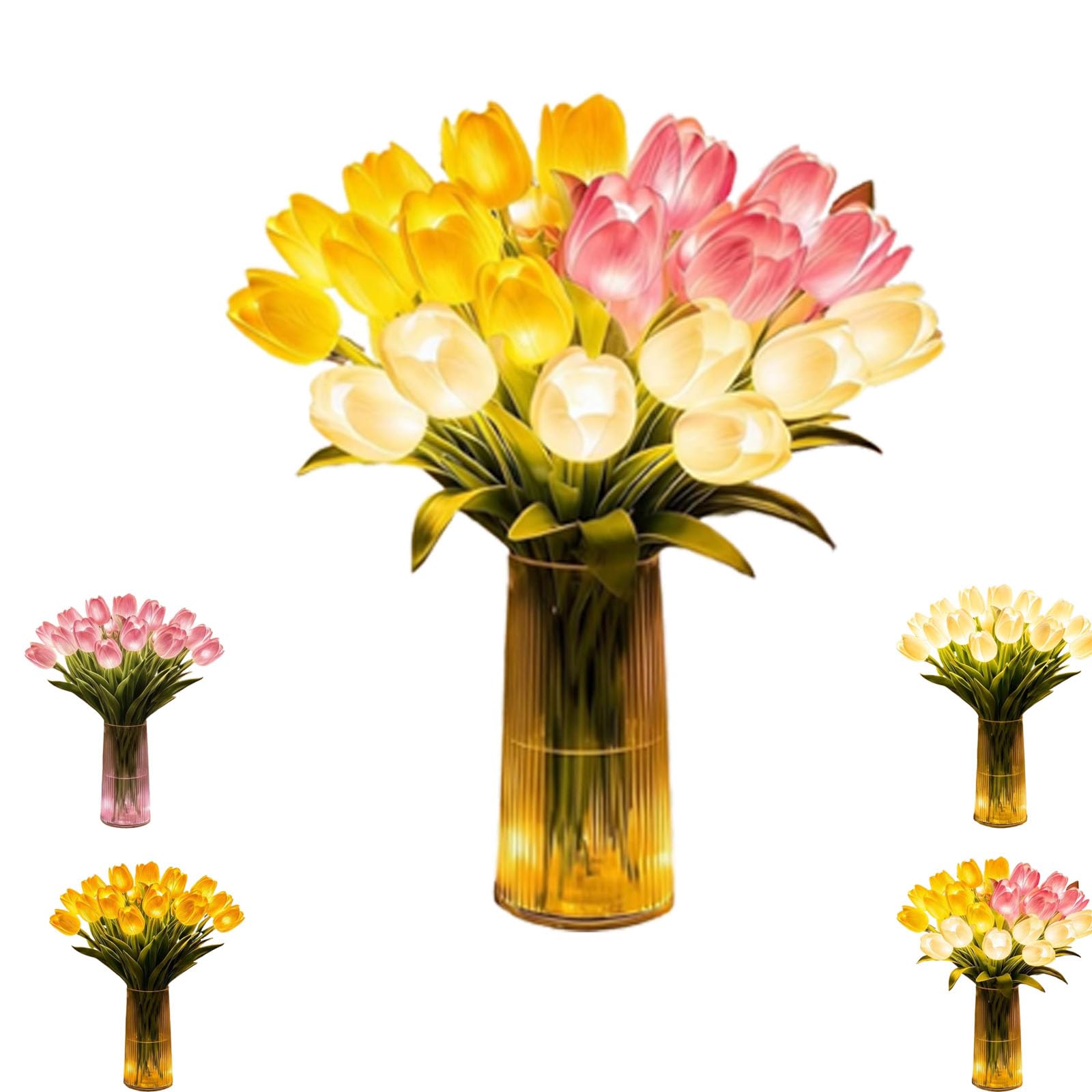 ZHENWO Radiant Romantic Tulip Light，Radiant Romantic Tulip Light with A Vase 15 Pcs，Flower Shaped Ambient Night Lamp for Bedroom Bedside Decor and Gift (Mix)