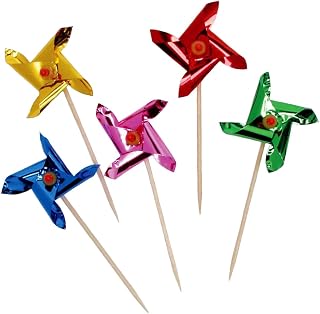 Unique Multicolor Pinwheel Picks 4" (12 Pack) - Vibrant Cocktail Toothpicks for Birthdays, Parties, Cupcakes & Appetizers