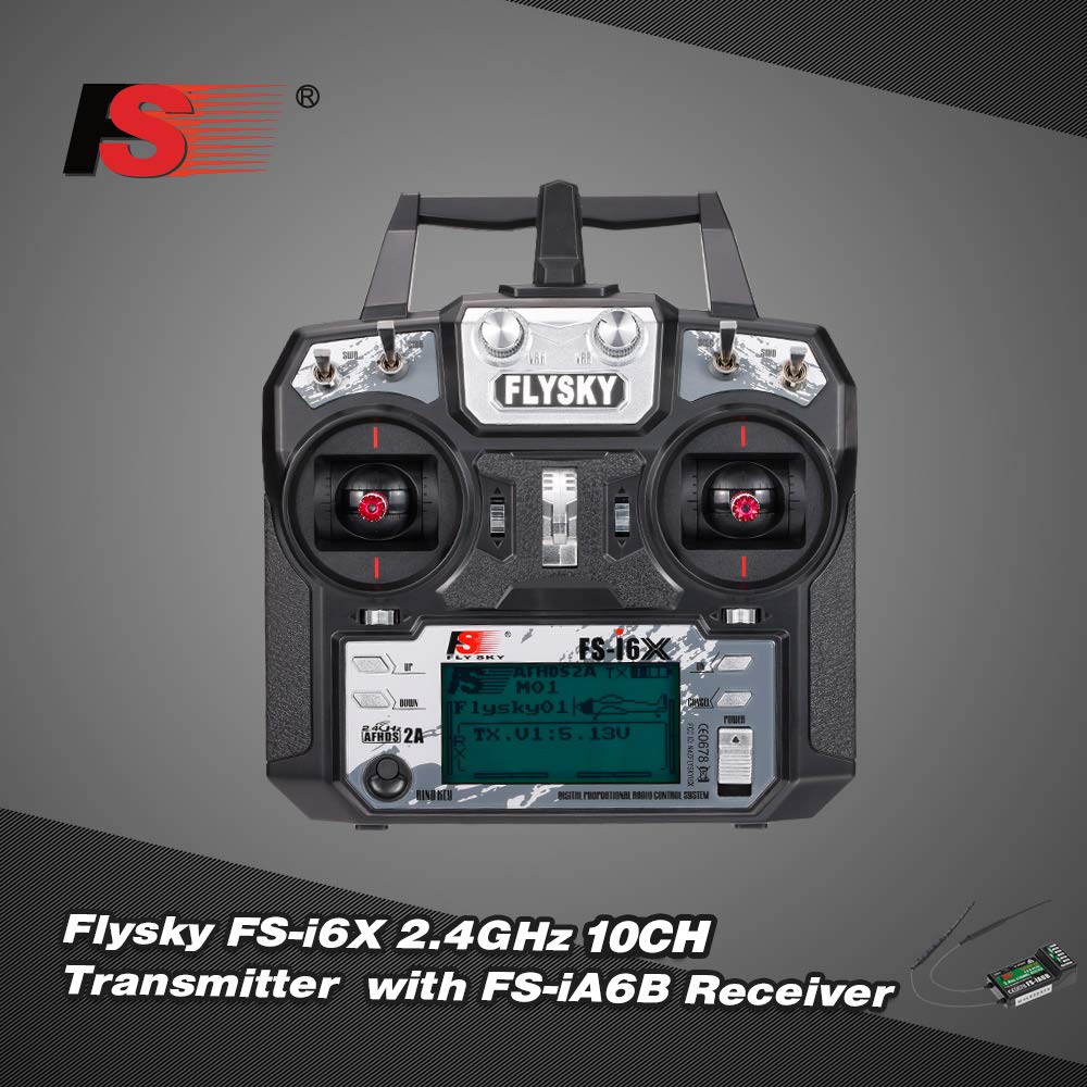 Flysky FS-i6X 2,4 GHz 10CH AFHDS 2A Émetteur RC avec récepteur FS-iA6B pour drone RC, avion et hélicoptère