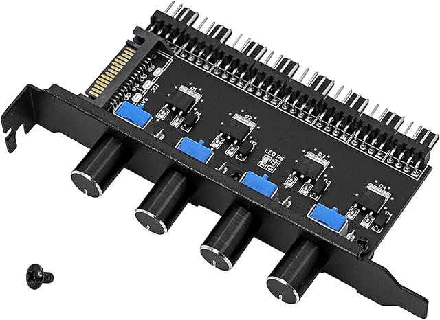 SinLoon 4 Knob Cooling Fan Speed Controller PC 8 Channels Fan Hub for CPU Case HDD VGA PWM Fan PCI Bracket 12V Fan Control Power Supply SATA/4Pin Interface
