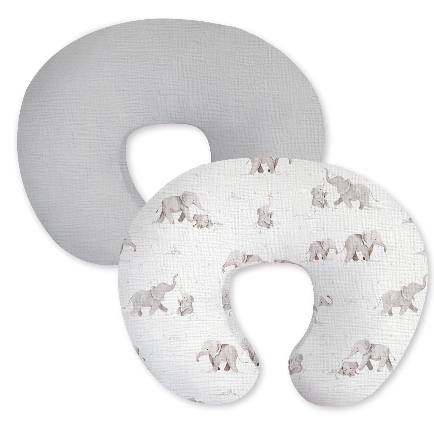 Little Grape Land Muslin Nursing Pillow Covers 2 Pack, (Elephant)