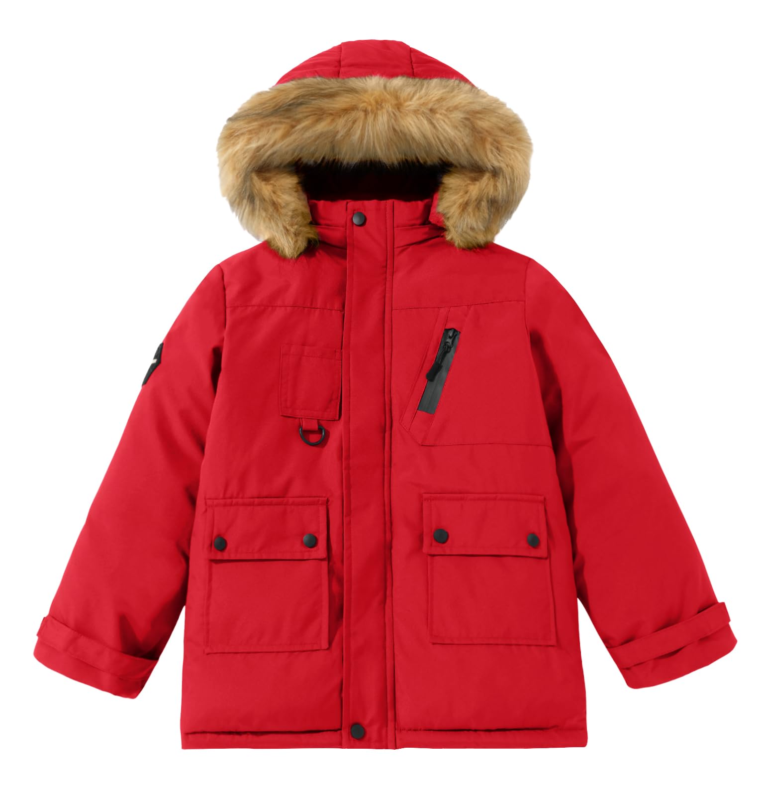 Happy Cherry Jungen Winterjacke mit Abnehmbare Fellkapuze Kinder Warm Kapuzenparka Winddichter Wintermantel Reißverschluss Outdoor Outwear Mäntel 5-14 Jahre